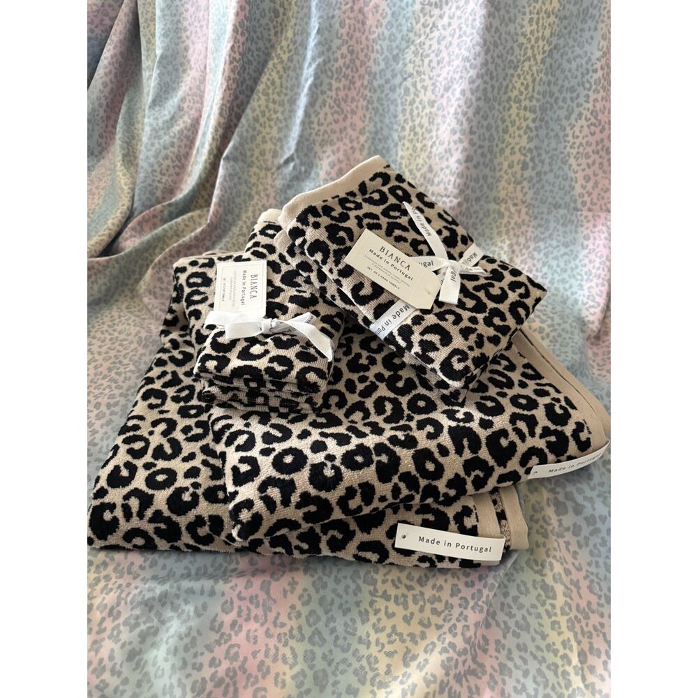 Bianca Portugal Leopard Towel Set 6pc Luxury Bath Hand Tip Towels reversable - Picture 2 of 9